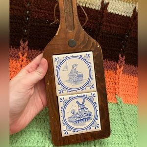 Vintage Delft Windwill and Lady Cheese Cutting Board